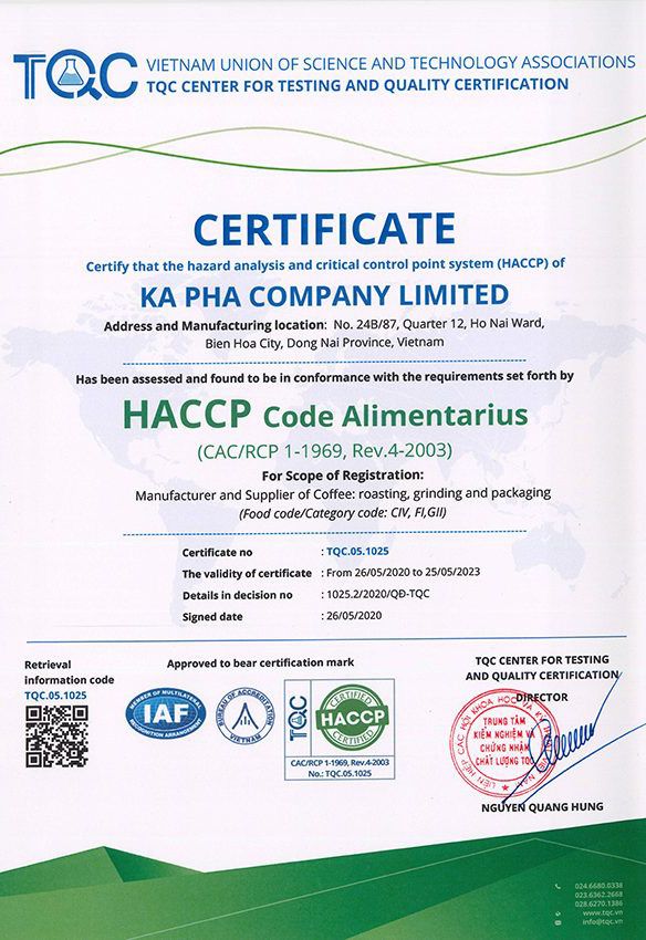 Chứng chỉ Kapha HACCP